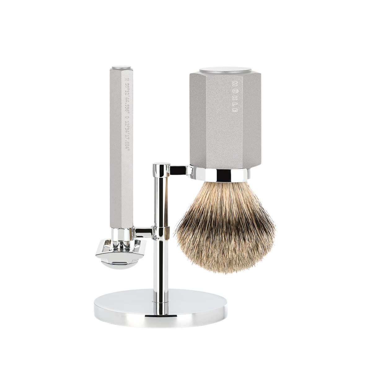 Hexagon Shaving Set Silver 3-Piece