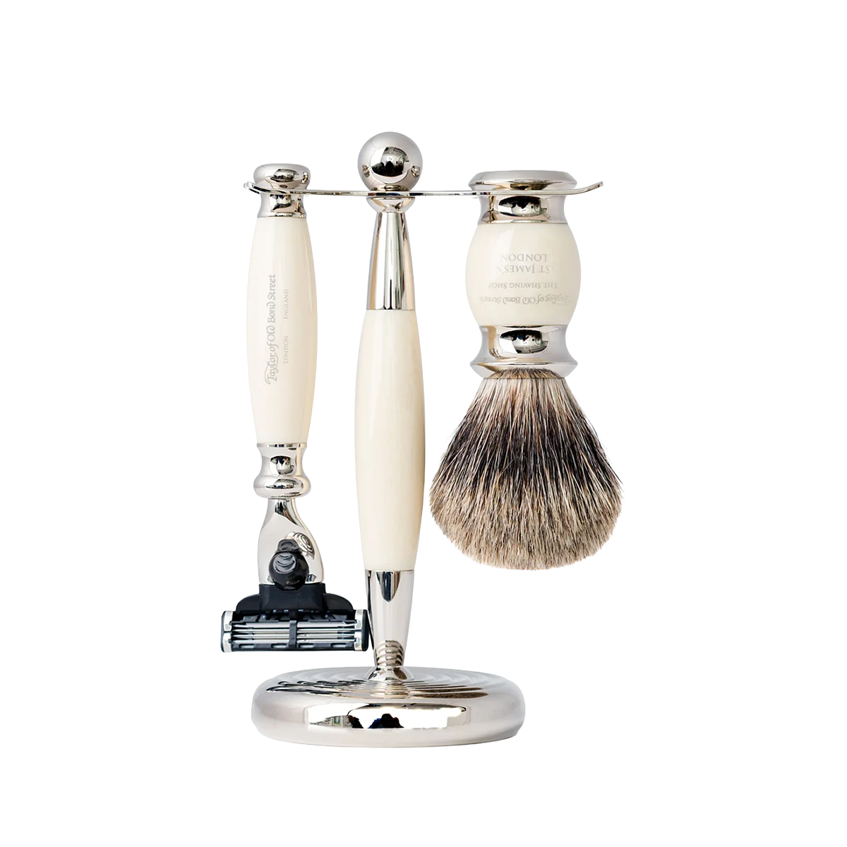 Edwardian Mach3 Pure Badger Shaving Set Ivory 3-Piece